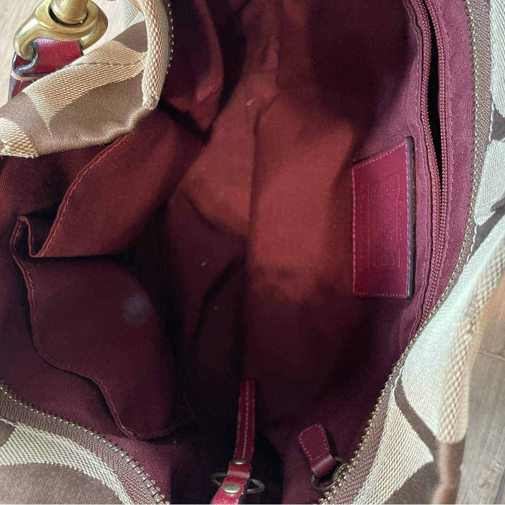 COACH vintage  brown signature C logo tote handbag Y2K red leather handle hobo - Picture 5 of 7